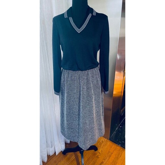 Vintage1970 dress, black top, grey skirt, long sleeves shirtdress, 2/4 (S) - Picture 3 of 10